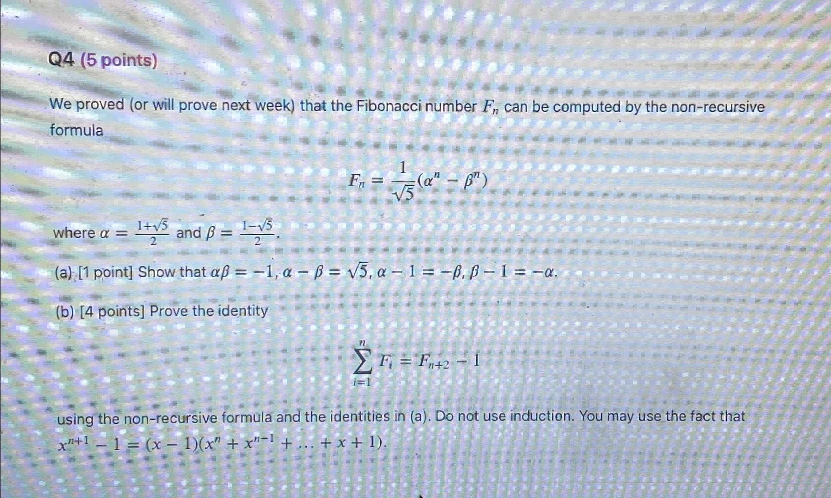 Solved Q4 (5 ﻿points)We Proved (or Will Prove Next Week) | Chegg.com