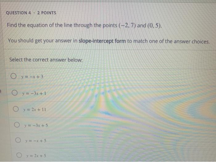 Solved QUESTION 4 2 POINTS Find the equation of the line | Chegg.com