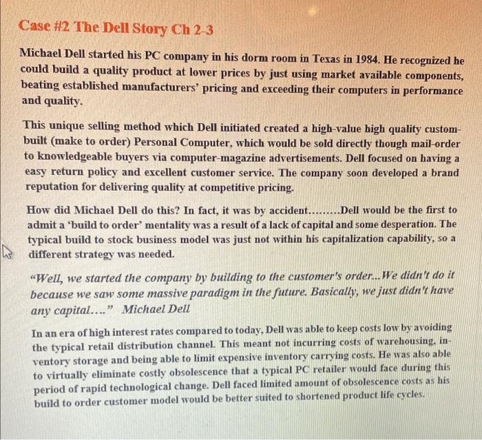 Solved Case #2 The Dell Story Ch 2-3 Michael Dell started | Chegg.com