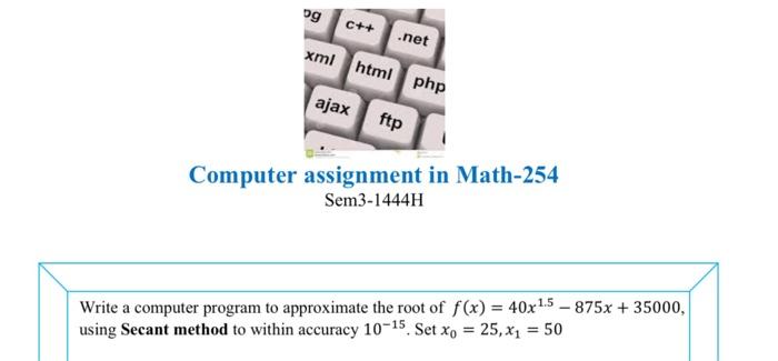 Solved Computer assignment in Math-254 Sem3-1444H Write a | Chegg.com