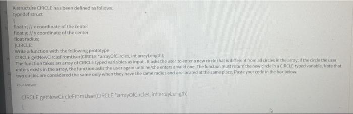 Solved A structure CIRCLE has been defined as | Chegg.com