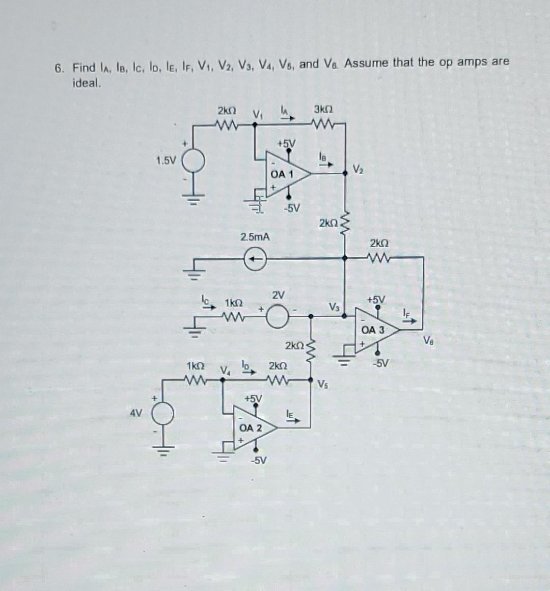 Solved 6. Find IA,IB,IC,ID,IE,IF,V1,V2,V3,VA1VB1 and VB. | Chegg.com