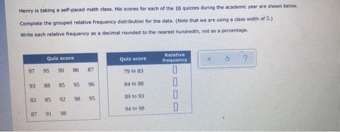 Solved Henry is taking a self-paced math class. His scores | Chegg.com