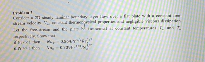 Solved Problem 2 Consider a 2D steady laminar boundary layer | Chegg.com