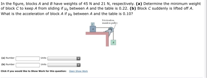 Solved In The Figure, Blocks A And B Have Weights Of 45 N | Chegg.com