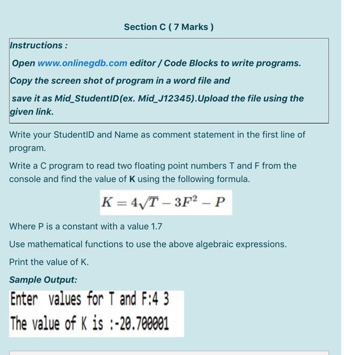 Solved Section C ( 7 Marks ) Instructions : Open | Chegg.com