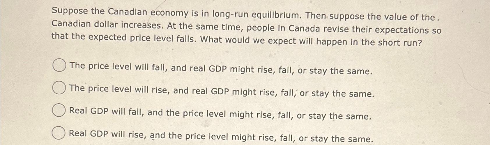 Solved Suppose The Canadian Economy Is In Long-run | Chegg.com