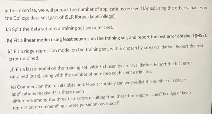 Solved In this exercise, we will predict the number of | Chegg.com