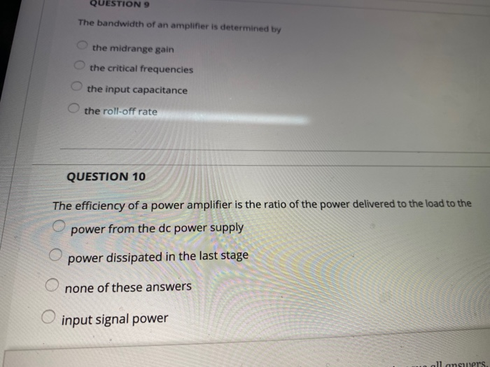 Solved QUESTION 9 The bandwidth of an amplifier is | Chegg.com