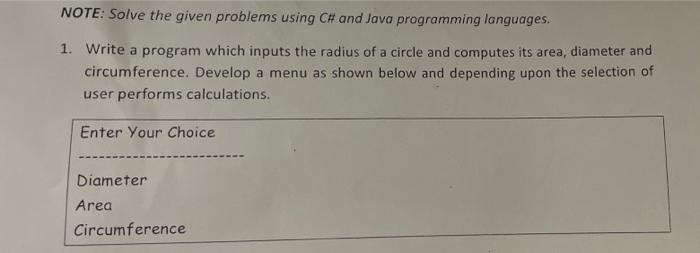 Solved NOTE: Solve the given problems using C# and Java | Chegg.com