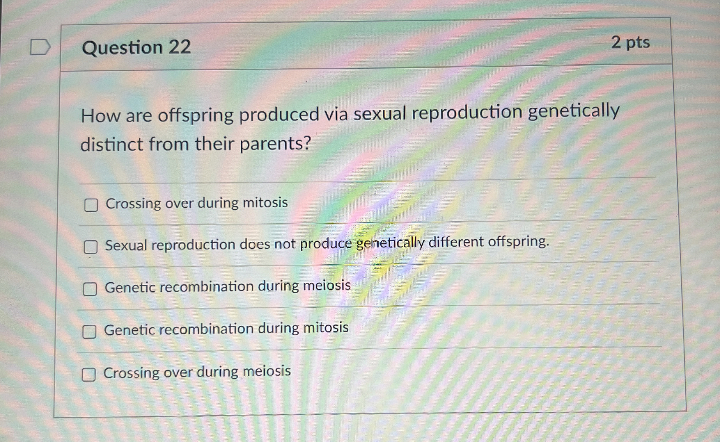 Solved Question 222 ﻿ptsHow are offspring produced via | Chegg.com