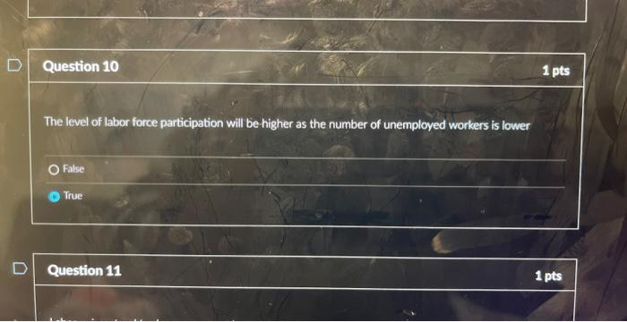 Solved Question 10 1 pts The level of labor force | Chegg.com