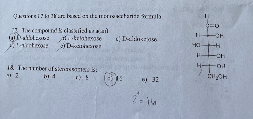 Solved Questions 17 ﻿to 18 ﻿are based on the monosaccharide | Chegg.com