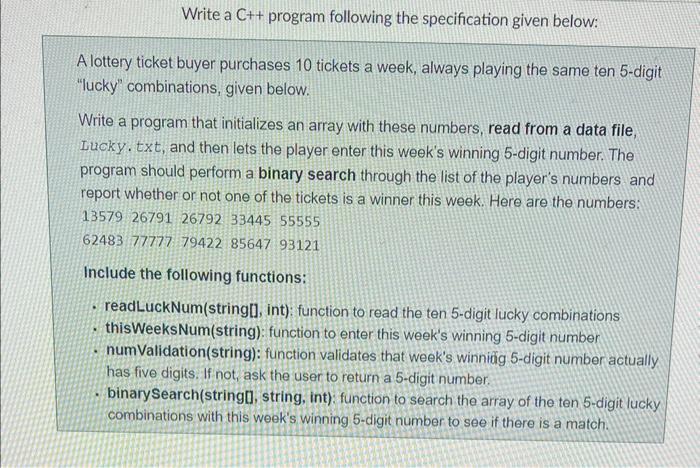 Solved Write a C++ program following the specification given | Chegg.com