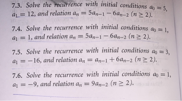 Solved 7.3. Solve the recurrence with initial conditions ao | Chegg.com