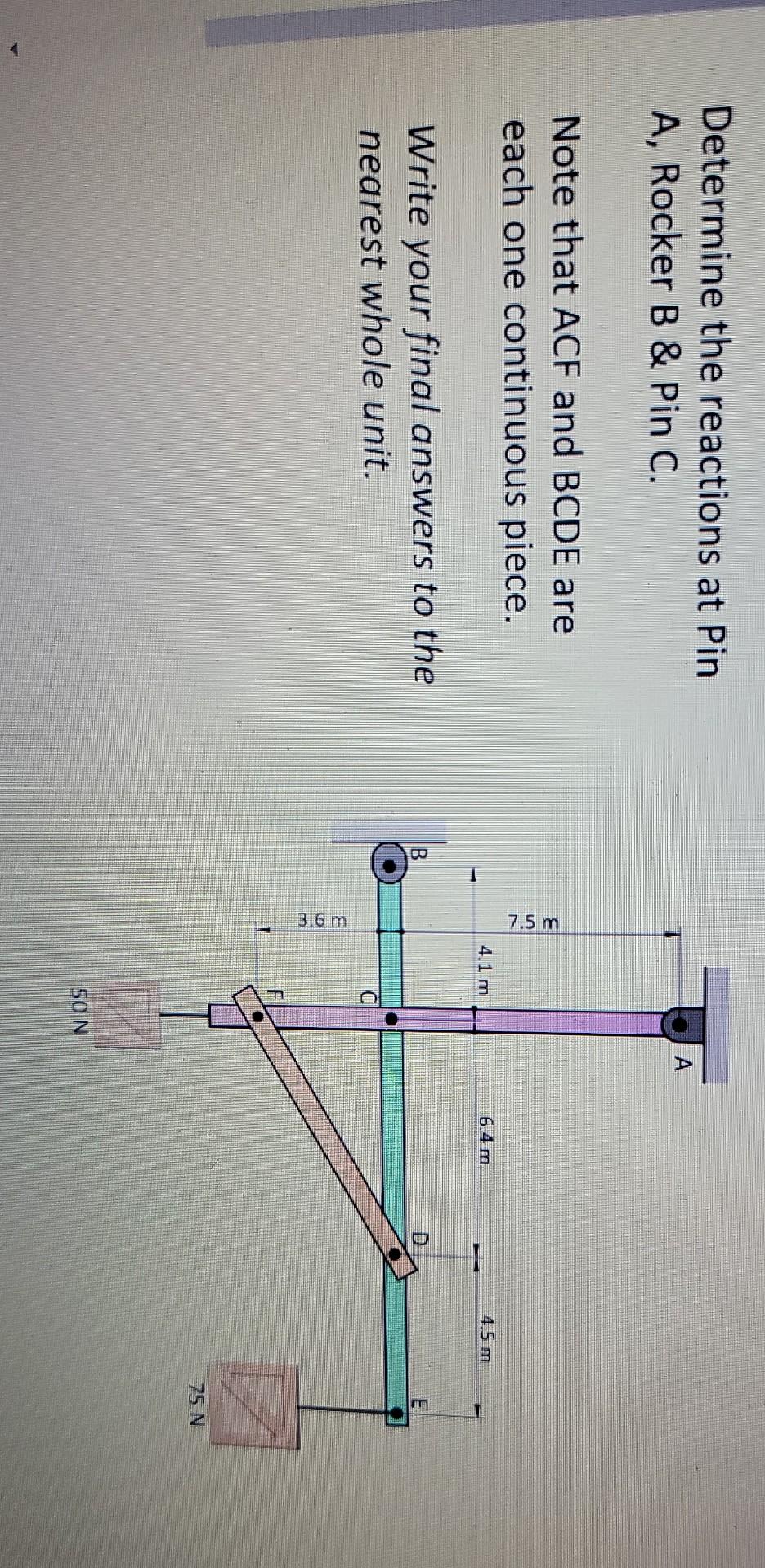 Solved Determine the reactions at Pin A, Rocker B & Pin C. | Chegg.com