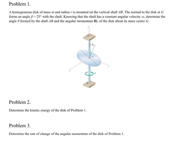 Solved Problem 1 A Homogeneous Disk Of Mass M And Radius R