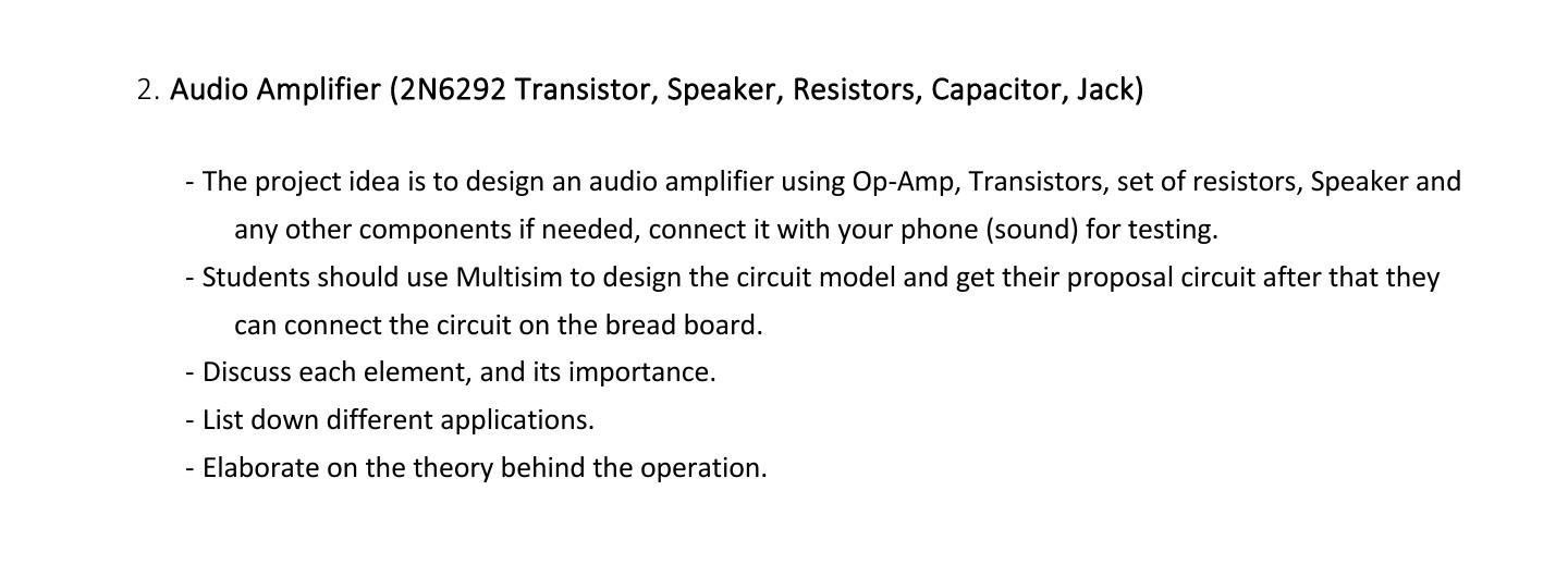 Solved Create a multisim circuit for an Audio Amplifier | Chegg.com