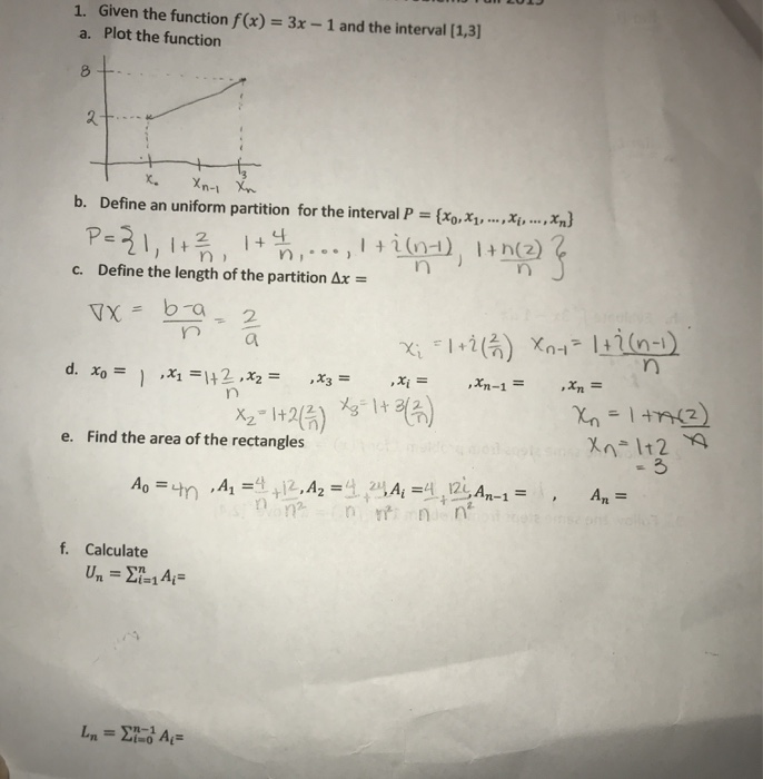 Solved 1. Given the function f(x) = 3x - 1 and the interval | Chegg.com