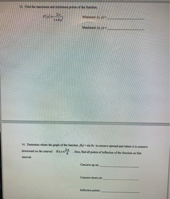 Solved 13. Find the maximum and minimum points of the | Chegg.com