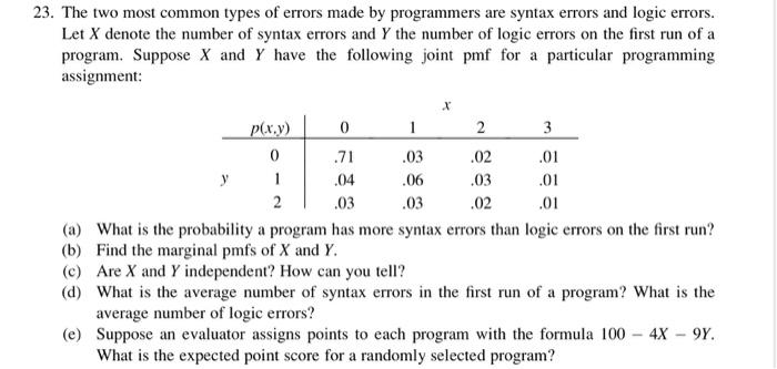 Solved 23. The two most common types of errors made by | Chegg.com