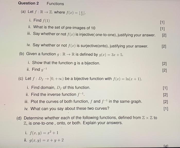 Solved Question 2 Functions A Let S Rz Where F X Chegg Com