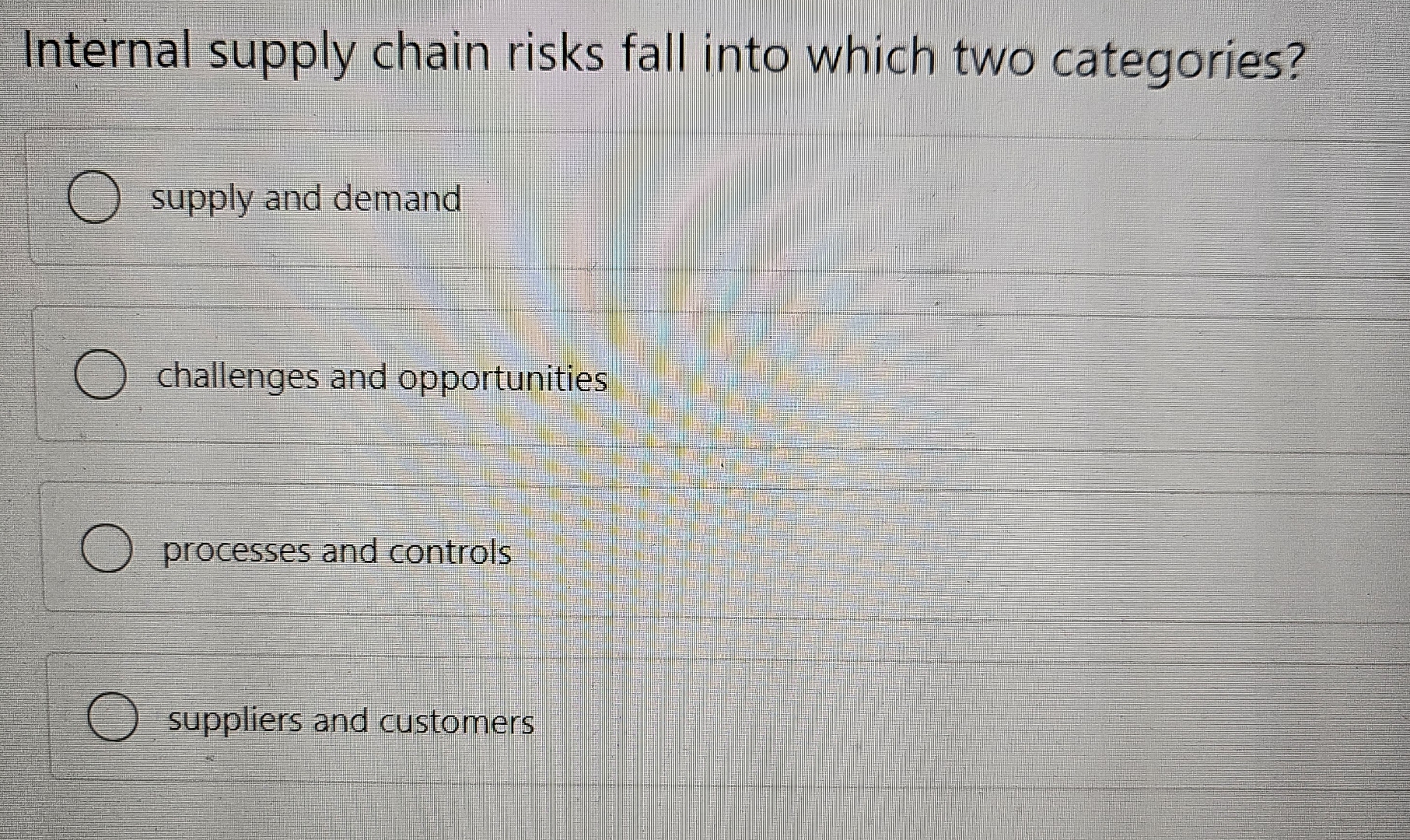 Solved Internal supply chain risks fall into which two