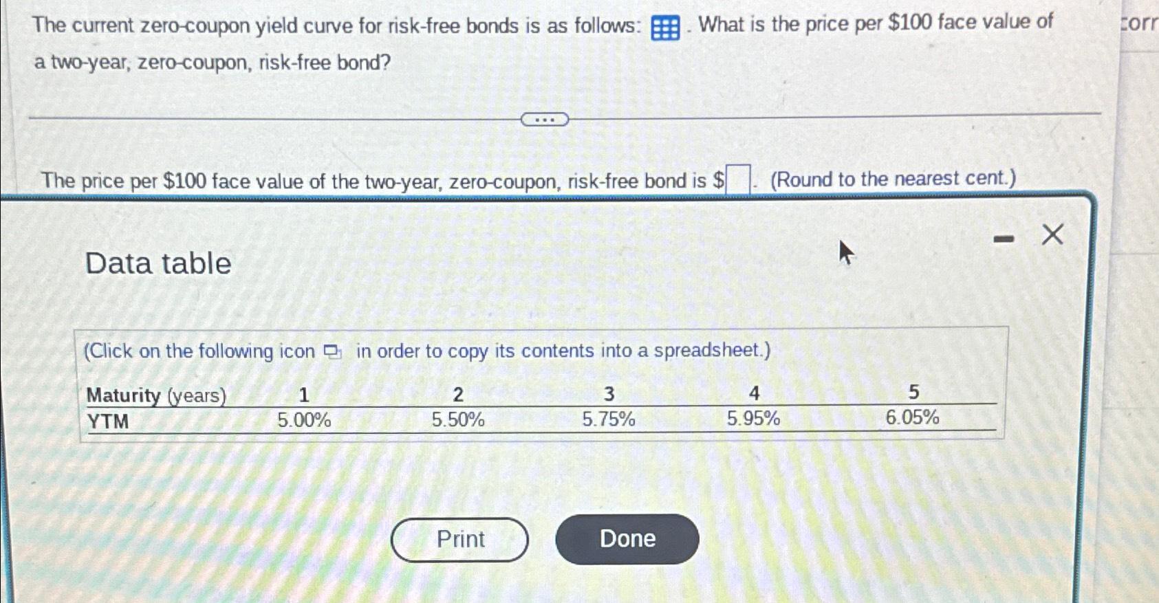 Solved The current zero-coupon yield curve for risk-free | Chegg.com