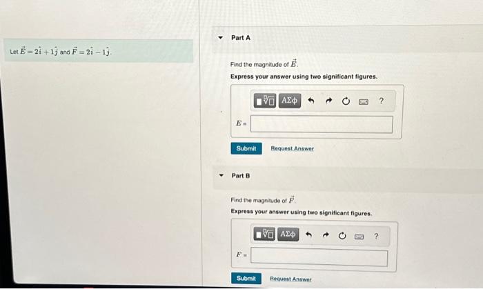 Solved Let E=2i^+1j^ and F=2i^−1j^. Find the magnitude of E. | Chegg.com