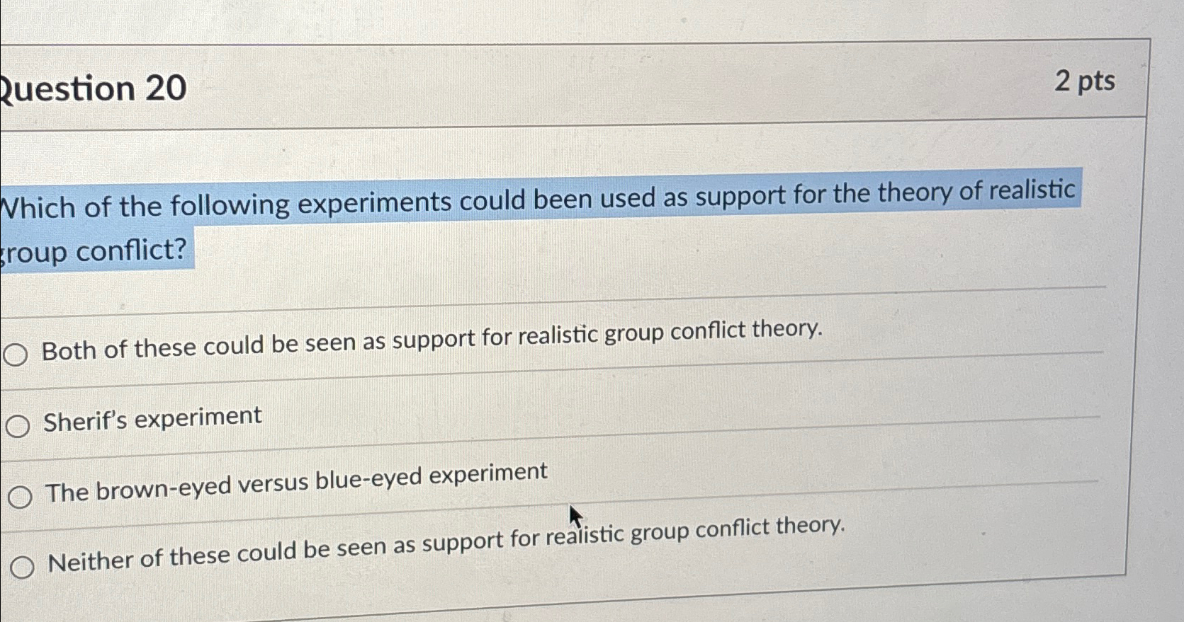 Solved 2uestion 202 ﻿ptsWhich of the following experiments | Chegg.com