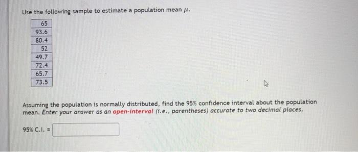 Solved Using the following sample to estimate a population | Chegg.com