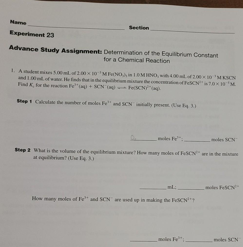 Solved Name Section Experiment 23 Advance Study Assignment: | Chegg.com