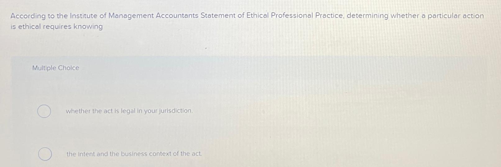 Solved According to the Institute of Management Accountants | Chegg.com