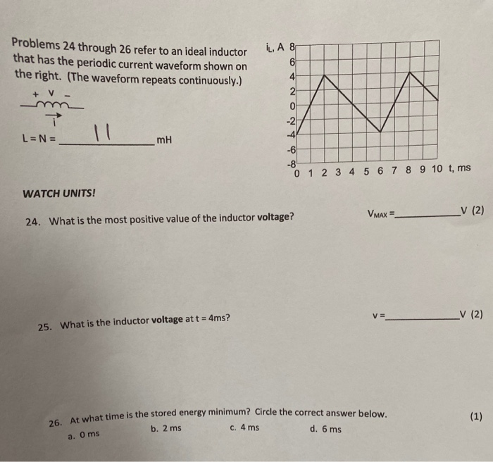 Simple Inductor Questions Solved Problems 24 through 26 refer to an ideal inductor | Chegg.com
