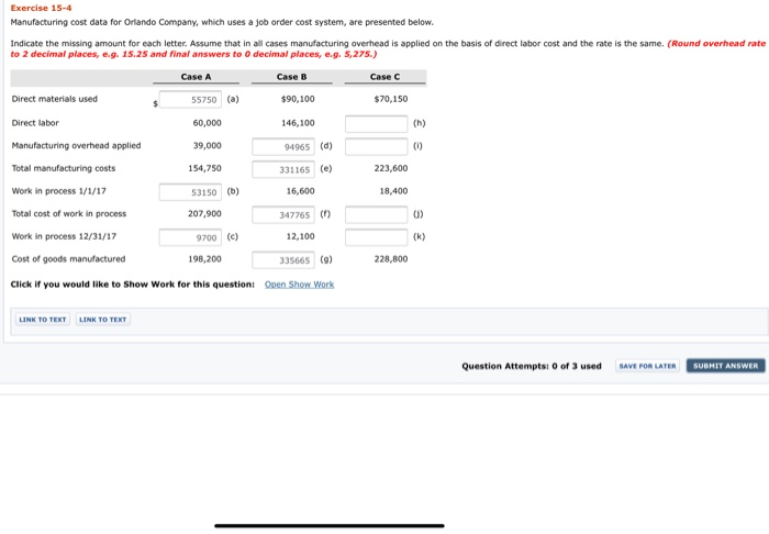 Solved Exercise 15-4 Manufacturing cost data for Orlando | Chegg.com