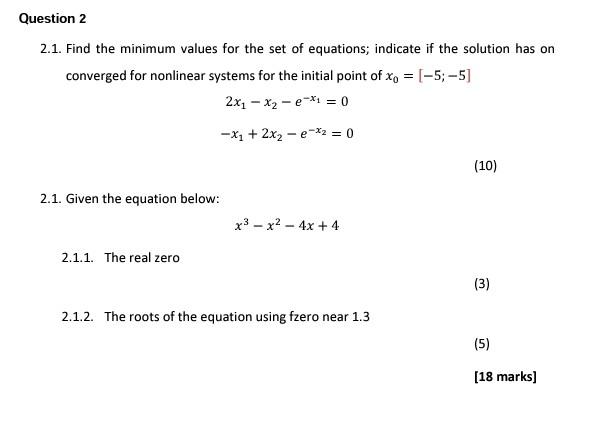 Solved 2.1. Find the minimum values for the set of | Chegg.com
