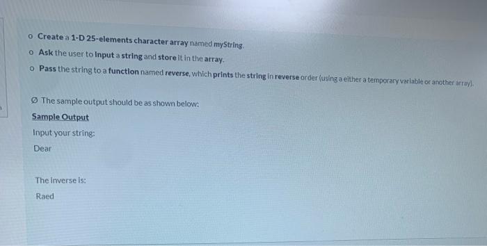 Solved 0. Create a 1-D 25-elements character array named | Chegg.com