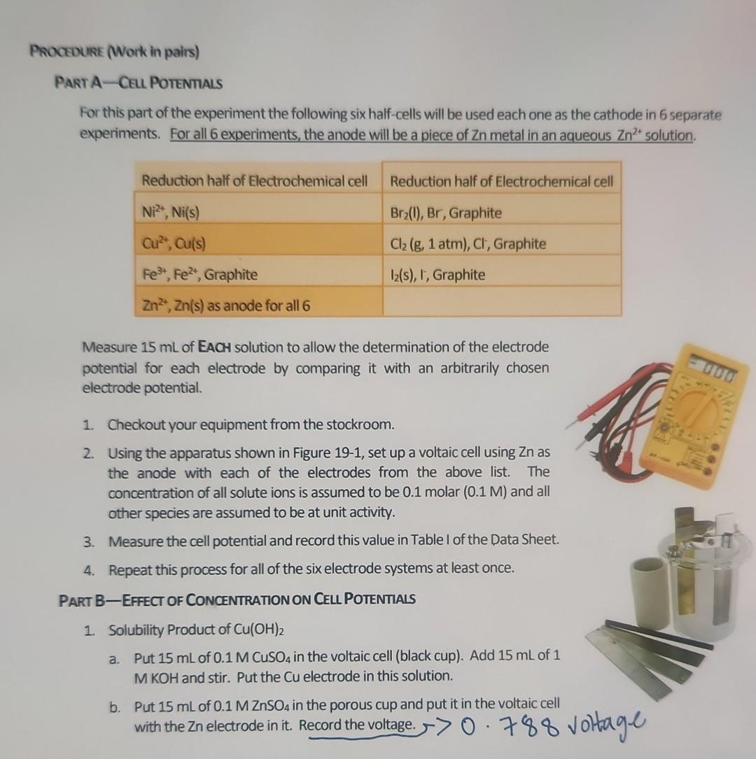 Solved ELECTROCHEMISTRY PreLab please read! As usual,