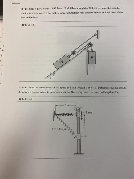 Solved 14-14. Block A Has A Weight Of 60 Lb And Block Bhas A | Chegg.com