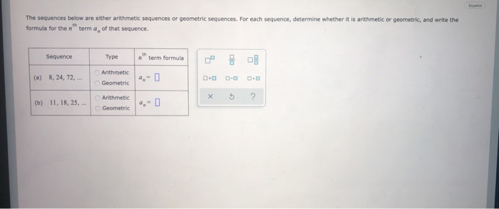 Solved Espatol The Sequences Below Are Either Arithmetic | Chegg.com