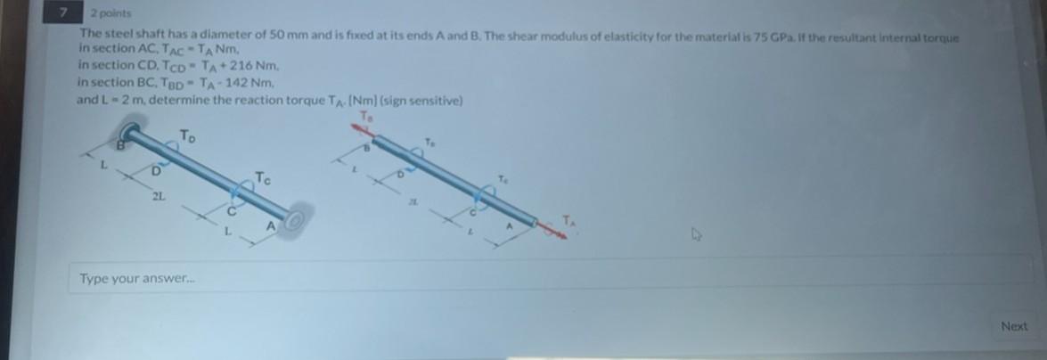 Solved The steel shaft has a diameter of 50 mm and is fixed | Chegg.com