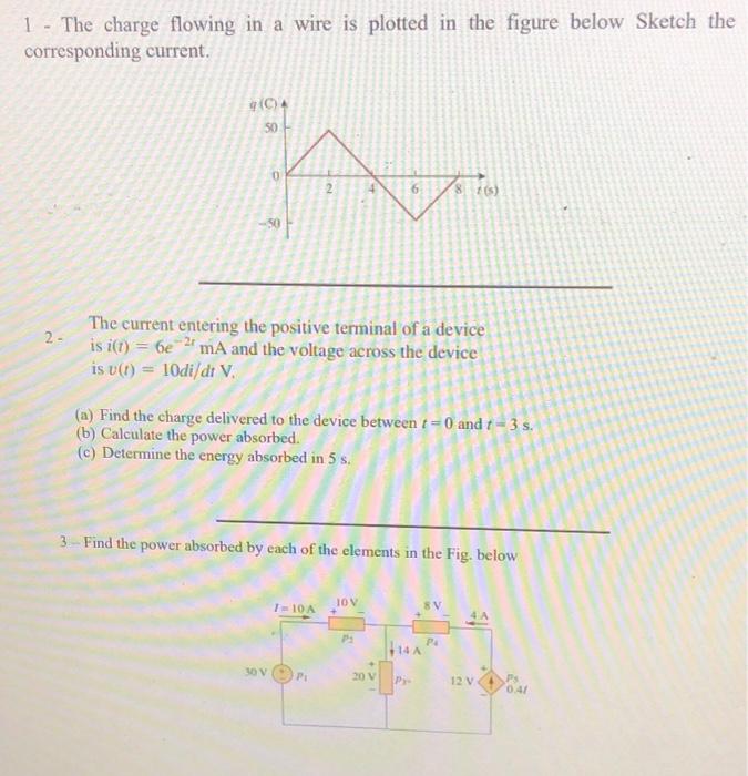 Solved 1 - The charge flowing in a wire is plotted in the | Chegg.com