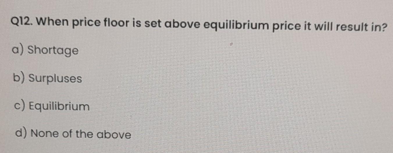 Solved Q12. When price floor is set above equilibrium price | Chegg.com