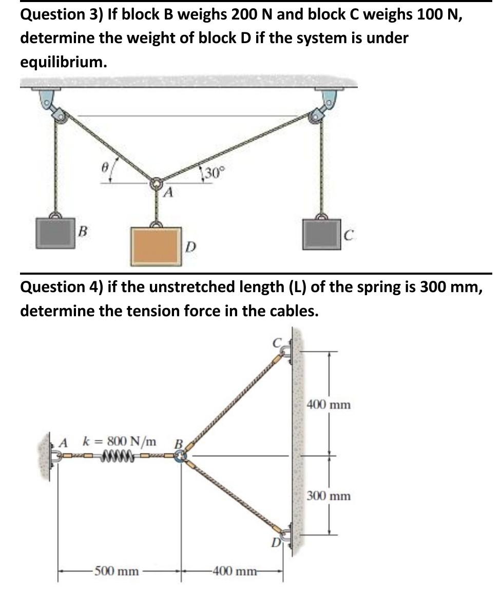 Solved Question 3) If Block B Weighs 200 N And Block C | Chegg.com