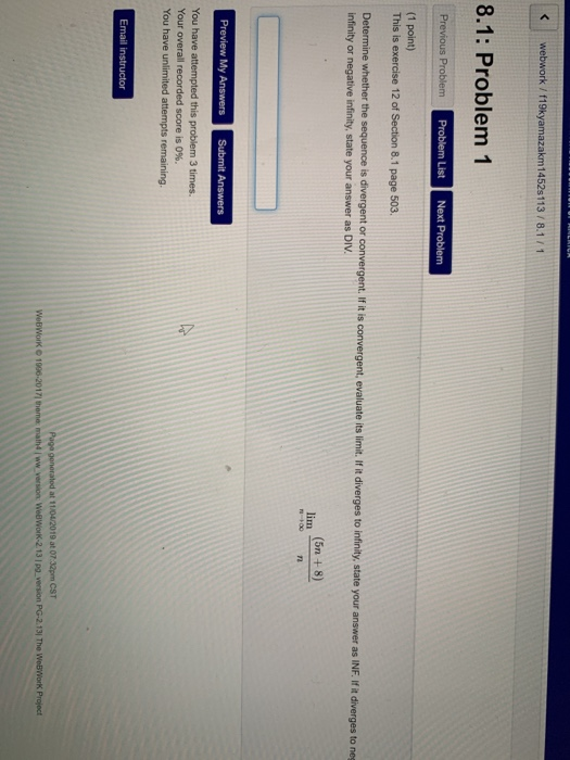 Solved webwork/f19kyamazakm 1452s 113/8.1/1 8.1: Problem 1 | Chegg.com