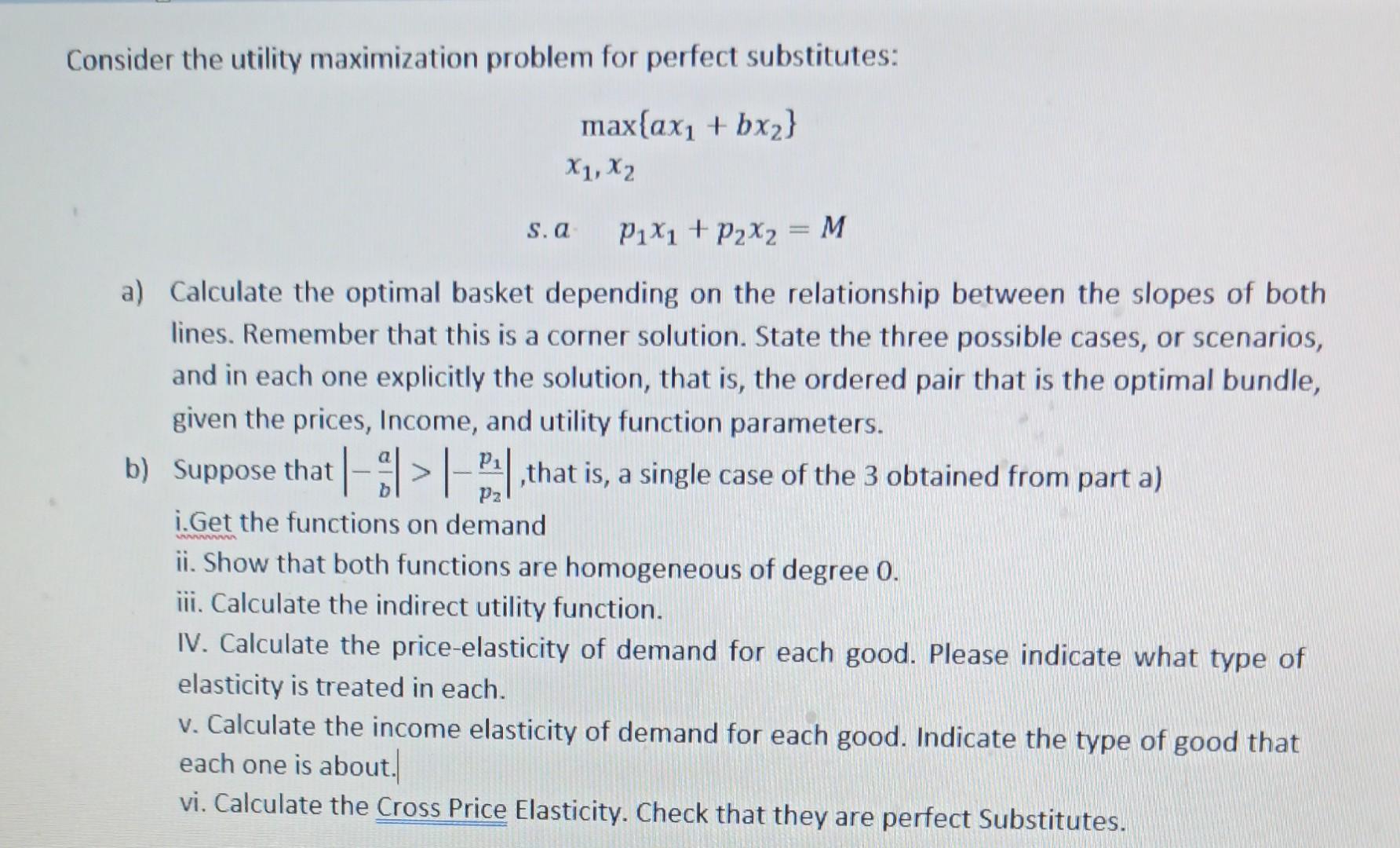 Consider The Utility Maximization Problem For Perfect | Chegg.com