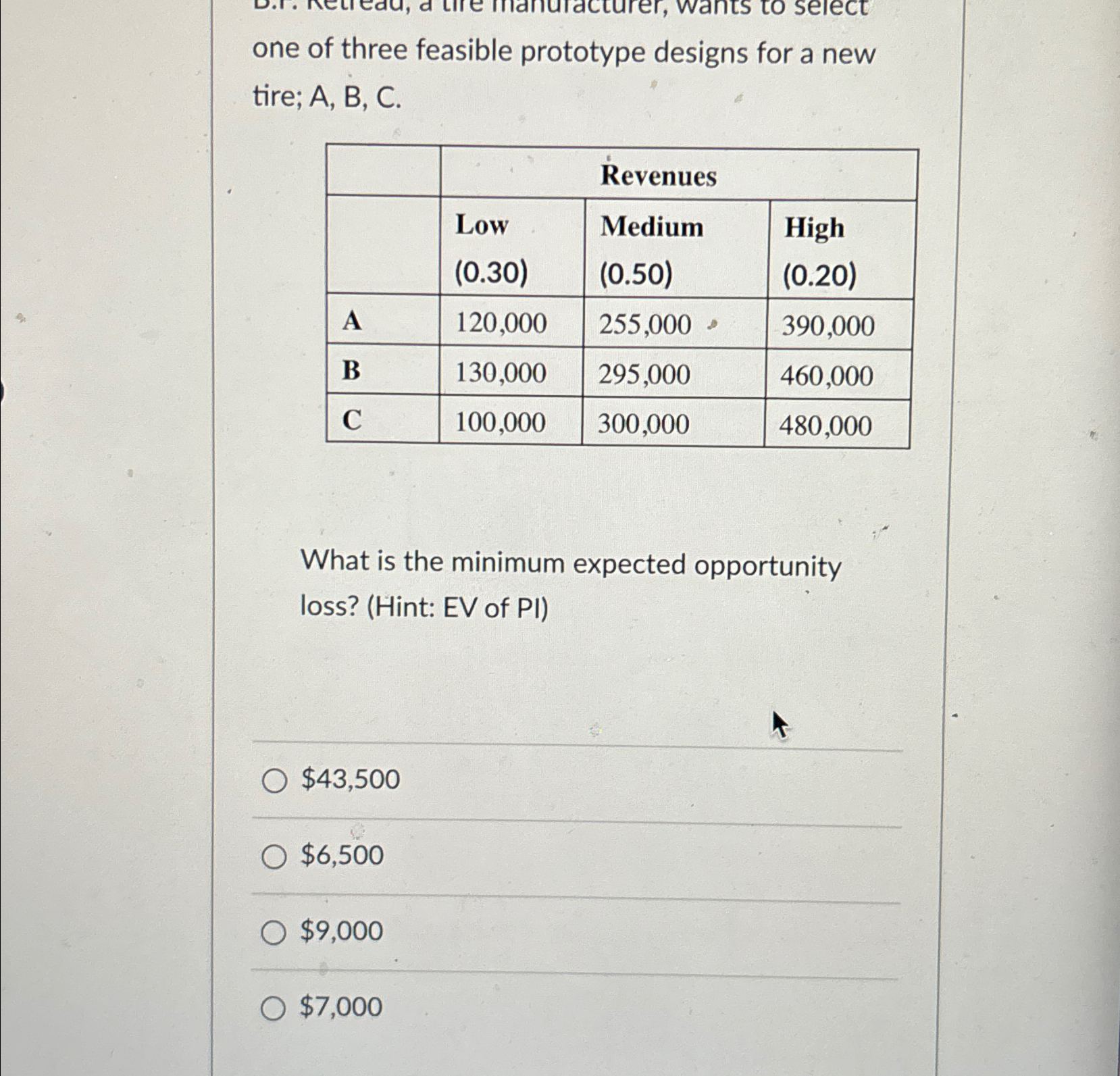 Solved one of three feasible prototype designs for a new | Chegg.com
