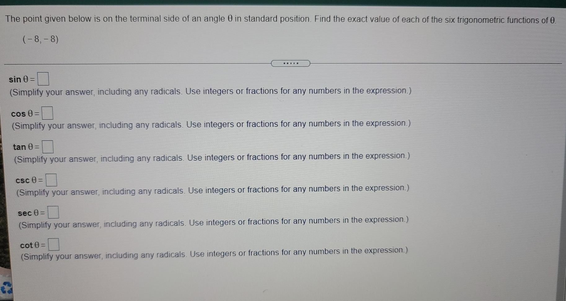 solved-the-point-given-below-is-on-the-terminal-side-of-an-chegg