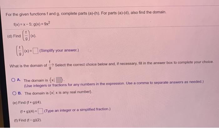 Solved For The Given Functions F And G Complete Parts