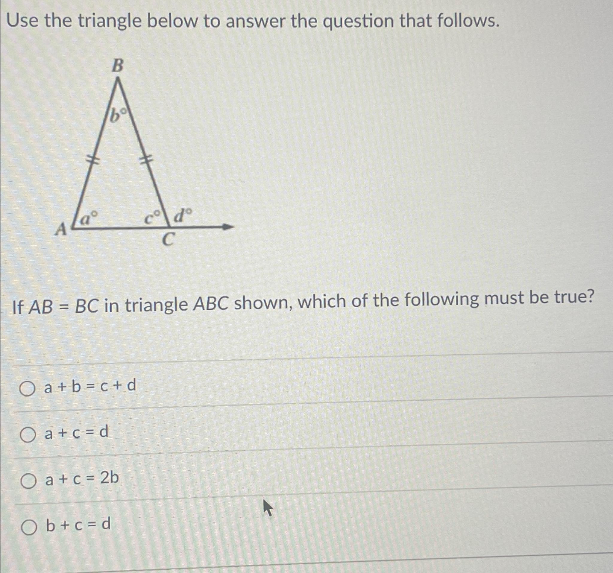 Solved Use The Triangle Below To Answer The Question That | Chegg.com